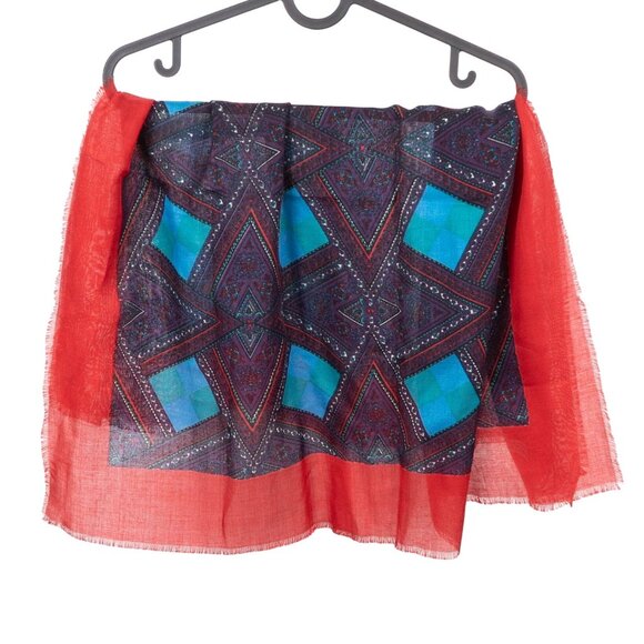 Goldberg Lloyd VTG Acrylic Scarf Square 30x30 Red Blue Green Japan Geometric - Picture 1 of 4